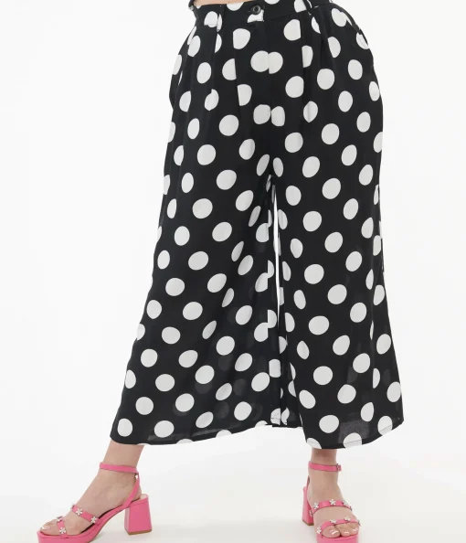 Hell Bunny 1960s Black & White Polka Dot Cropped Trousers