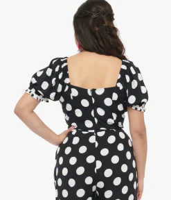 Hell Bunny 1960s Black & White Polka Dot Dolores Crop Top