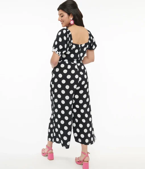 Hell Bunny 1960s Black & White Polka Dot Cropped Trousers