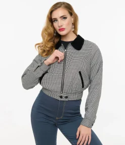 Hell Bunny 1940s Black & White Houndstooth Teddy Jacket
