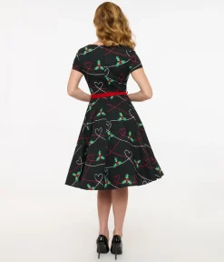 Hell Bunny 1950s Festive Hearts & Holly Print Angelica Swing Dress