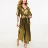 Hell Bunny 1970s Gold Lurex Jumpsuit