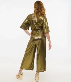 Hell Bunny 1970s Gold Lurex Jumpsuit
