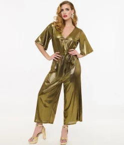Hell Bunny 1970s Gold Lurex Jumpsuit