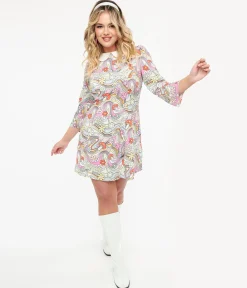 Hell Bunny 1960s Pastel Rainbow Hazy Daze Floral Shift Dress