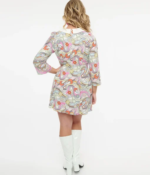 Hell Bunny 1960s Pastel Rainbow Hazy Daze Floral Shift Dress