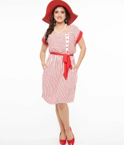 Hell Bunny 1940s Red & White Stripe Ahoy Dress
