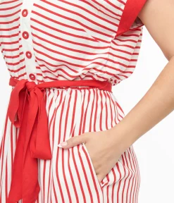 Hell Bunny 1940s Red & White Stripe Ahoy Dress