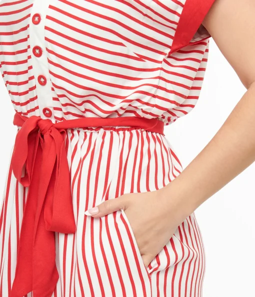 Hell Bunny 1940s Red & White Stripe Ahoy Dress