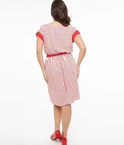 Hell Bunny 1940s Red & White Stripe Ahoy Dress
