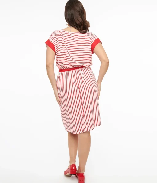 Hell Bunny 1940s Red & White Stripe Ahoy Dress