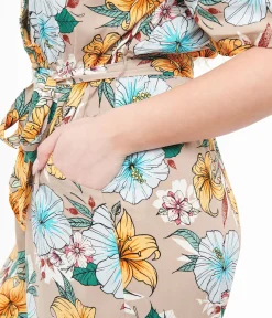 Hell Bunny 1970s Tan & Tropical Floral Print Jumpsuit