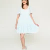 Ice Blue Bat & Moon Flocked Babydoll Dress