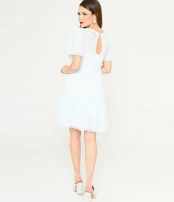 Ice Blue Bat & Moon Flocked Babydoll Dress