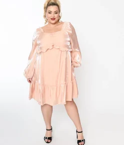 Iridescent Peach Ruffled Babydoll Dress