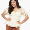 Ivory & Tangerine Floral Babydoll Blouse