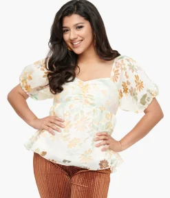 Ivory & Tangerine Floral Babydoll Blouse