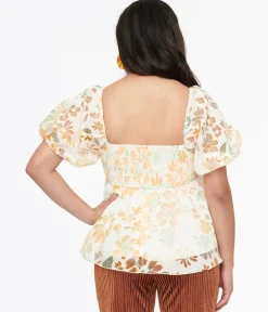 Ivory & Tangerine Floral Babydoll Blouse