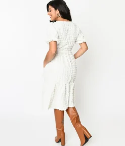 Ivory Textured Smock Fit & Flare Dress