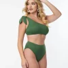 Kingdom & State Green Texture One Shoulder Swim Top
