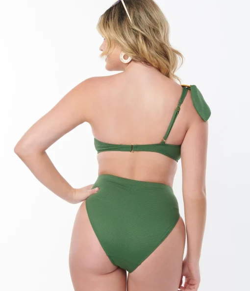 Kingdom & State Green Texture One Shoulder Swim Top