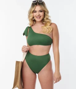 Kingdom & State Green Texture One Shoulder Swim Top