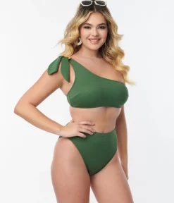 Kingdom & State Green Texture One Shoulder Swim Top