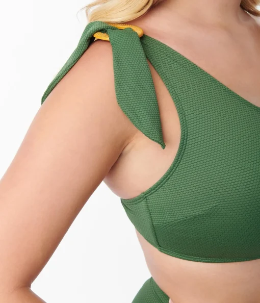 Kingdom & State Green Texture One Shoulder Swim Top