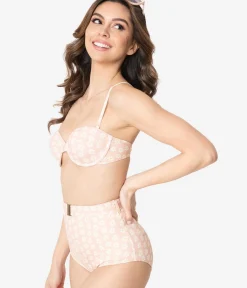 Kingdom & State Peach & Ivory Daisy Print Swim Top