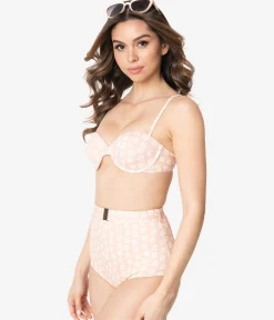 Kingdom & State Peach & Ivory Daisy Print Swim Top