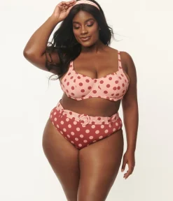 Kingdom & State Plus Size Dusty Pink & Burgundy Polka Dot Swim Top