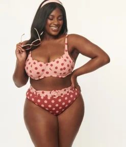Kingdom & State Plus Size Dusty Pink & Burgundy Polka Dot Swim Top