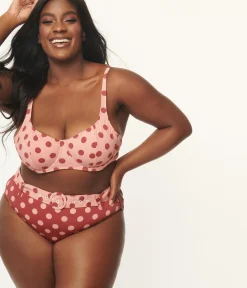 Kingdom & State Plus Size Dusty Pink & Burgundy Polka Dot Swim Top
