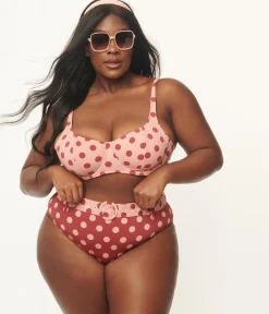 Kingdom & State Plus Size Dusty Pink & Burgundy Polka Dot Swim Top