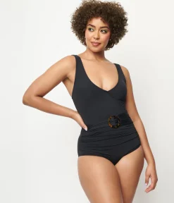 Kingdom & State 1950s Black Belted One Piece Swimsuit