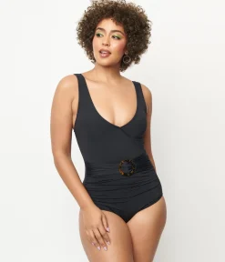 Kingdom & State 1950s Black Belted One Piece Swimsuit
