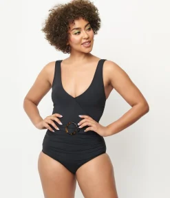 Kingdom & State 1950s Black Belted One Piece Swimsuit