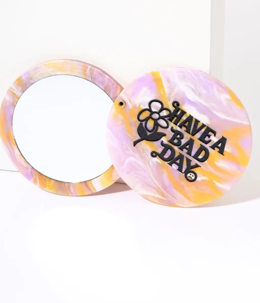 Lavender & Orange Marble Have A Bad Day Compact Pocket Mirror