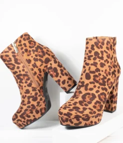 Leopard Print Suede Platform Heel Booties