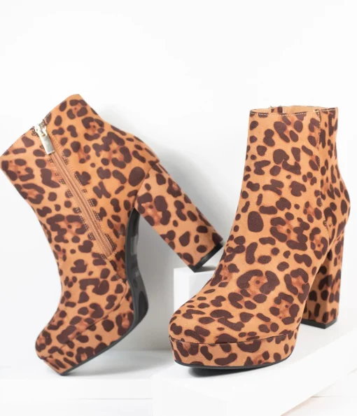 Leopard Print Suede Platform Heel Booties