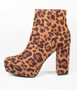 Leopard Print Suede Platform Heel Booties
