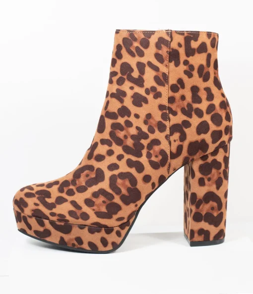 Leopard Print Suede Platform Heel Booties
