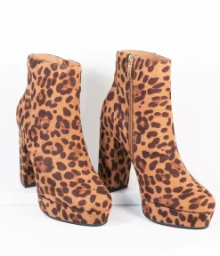 Leopard Print Suede Platform Heel Booties