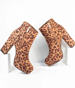 Leopard Print Suede Platform Heel Booties