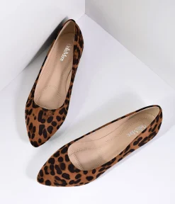 Leopard Print Suede Pointed Toe Flats