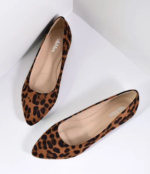 Leopard Print Suede Pointed Toe Flats
