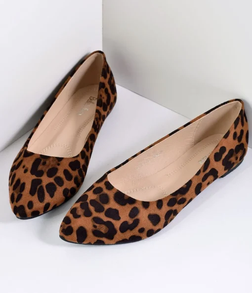 Leopard Print Suede Pointed Toe Flats