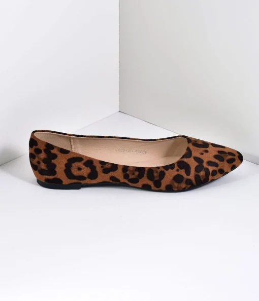 Leopard Print Suede Pointed Toe Flats