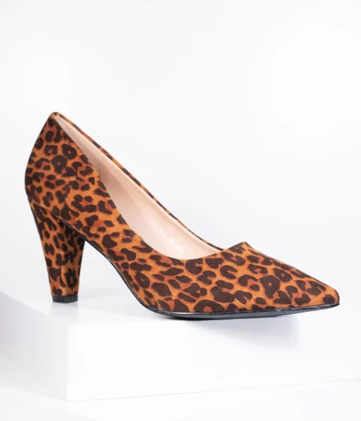 Leopard Print Suede Pointed Toe Heels