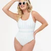 Light Blue & White Stripe One Piece Swimsuit